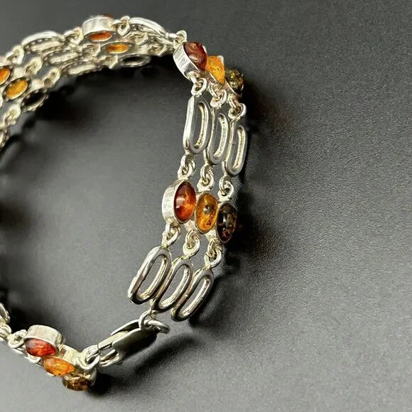 Baltic Amber & Sterling Silver 925 Tri Color Triple Strand Bracelet 7.5in - Picture 6 of 13